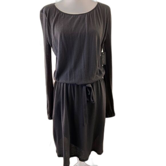 Velvet Graham Spencer Brown Knit Belted Midi Dress Soft Long Sleeve Sz S NWT - Picture 2 of 10